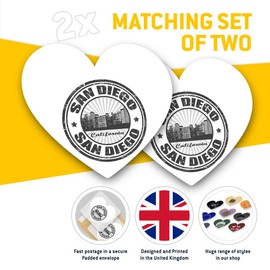2 x Heart Vinyl Stickers 15 cm - San Diego California USA 40010