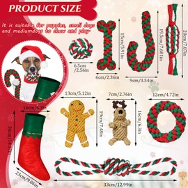 Sadnyy 9 Pcs Christmas Dog Rope Toys Gingerbread Man Reindeer Puppy Chew Toys Xmas Dog Toy Set Interactive Dog Stocking Stuffers, Tough for Puppy Small Medium Dogs Gifts Pet Playing Teething Cleaning