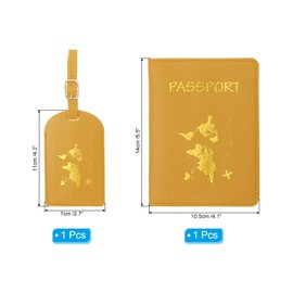 PATIKIL Passport Cover Holder and Luggage Tag Set, PU Leather Passport Case Holder Travel Tag Suitcase Identifier Travel Accessories for Men Women, Dark Yellow