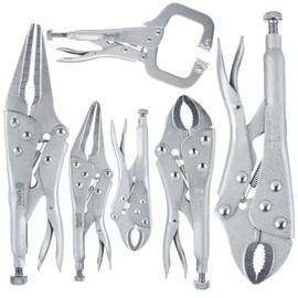 ZUQIAN 6 PCS Locking Pliers Set, 5",7" & 10" Curved Jaw Locking Pliers, 7" & 10" Long Nose Locking Pliers, 6" Grip C-Clamp for Welding, Metal Bending, Woodworking