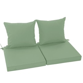 Summsun Waterproof Outdoor Patio Cushions with Removable Cover, Fade Resistant Back Pillow and Seat Cushion Set for Yard Porch Garden, 19 x 19 Inch, Sage Green, Set of 2
