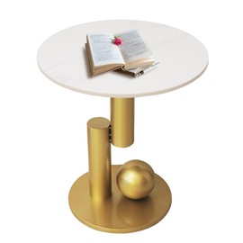 Cre Cra Side Table with Marble Top Metal White End Table Modern Sofa Side End Table Coffee Round Side Desk for Couch Living Room Bedroom