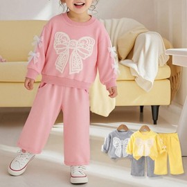 Girls' Long Sleeve & Pants Queen's Ribbon Two-Piece Set - Children's Apparel Girls' Top & Bottom Set Gray 100(10)