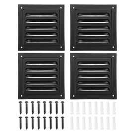 PATIKIL 4"x4" Aluminum Gable Vent, 4Pcs Exterior Wall Outlet Vent Square Soffit Vents HVAC Louver Air Grille with Built-in Screen for House Attic Garage Ceiling, Black