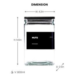 APT 1101 27 oz Glass Storage Jars with Bamboo Lid, set of 6, glass canisters with airtight lids, Clear jars with lids for Cookie, Candy, Tea, Coffee Bean and Rice, Black