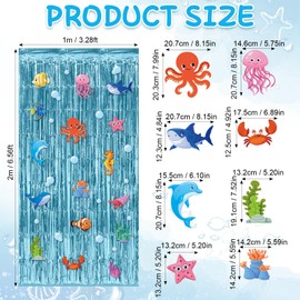 Under the Sea Party Decorations Ocean Birthday Party Decor Underwater Blue Foil Fringe Curtain with Sea Animal Cutouts Summer Ocean Themed Door Decoration Tinsel Backdrop for Baby Shower Supplies