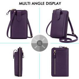Peacocktion Purple Small Crossbody Bags for Women, RFID Leather Cell Phone Wallet, Trendy Crossbody Purses with Zipper