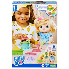 Baby Alive Fruity Sips Doll, Apple, Toys for 3 Year Old Girls, 12-inch Baby Doll Set, Drinks & Wets, Pretend Juicer, Kids 3 and Up, Blonde Hair
