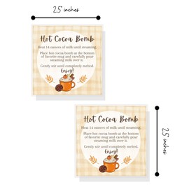 Hot Cocoa Bomb Fall Hot Chocolate Instruction Tags Square Labels Cards | 50 pk | 2.5” inches Labels Holiday Black and White Checkered Minimalist