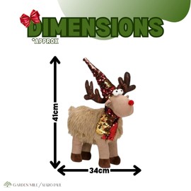 Marco Paul Interiors Christmas 41cm Sequinned Glam Reindeer Decoration Deer Ornament Plush Soft Fabric Festive Indoor DécorSoft Plush Decorative Free Standing - Perfect for Home Decor