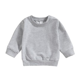 Tsseiatte Toddler Baby Boy Girl Long Sleeve Crewneck Pullover Sweatshirt Sweater Outfits Solid Color Casual Clothes (A-gray, 6-12 Months)