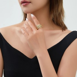 Aprilery Gold Band Rings for Women, Fashion CZ Crystal Crossover Statement Ring Cocktail Costume Accessory Jewelry Gifts for Her (Gold CZ, 7)