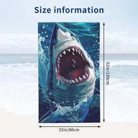 cromcu Shark Beach Towel for Boys Men Adults Great White Shark Bath Towel Print 32" x 52" Pool Towel Super Soft Microfiber Shark Towel for Shark Lovers Beach Towels