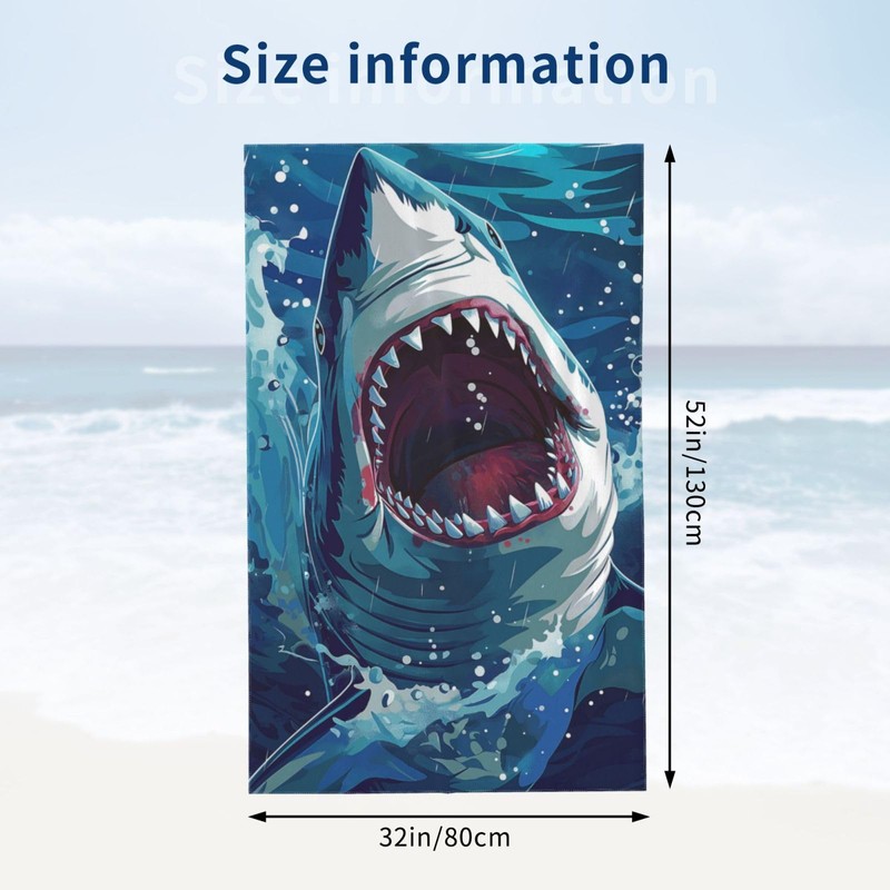 cromcu Shark Beach Towel for Boys Men Adults Great White