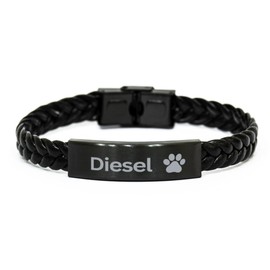 DARIN GIFT Diesel Paw Print Name Braided Leather Bracelet - Loss of Pet Remembrance ID Plate Bracelet Dog Cat Pet Paw Pet Lover Memorial Gifts For Men Women, Engraved Adjustable