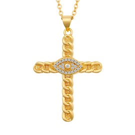 FineryGal Dainty Gold Evil Eye Cross Necklace for Women Good Luck Choker Third Eye Prayer Cross Gift Jesus Birthday Anniversary Christmas