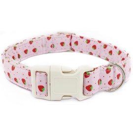 Strawberry Dog Collar for Medium Dogs, Cute Adjustable Summer Puppy Collar with Quick Release Buckle Boy Girl Female Pet Collars for Small Large, Dots Strawberry-M