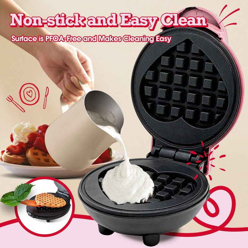 GVAKMM Mini Waffle Maker(Heart),Small Waffle Maker Keto,Mini Wafflera Iron for