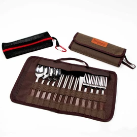 MAGNA Stainless Steel Cutlery Set for 4 People, 13 Pieces, Compact Storage (Dark Brown)