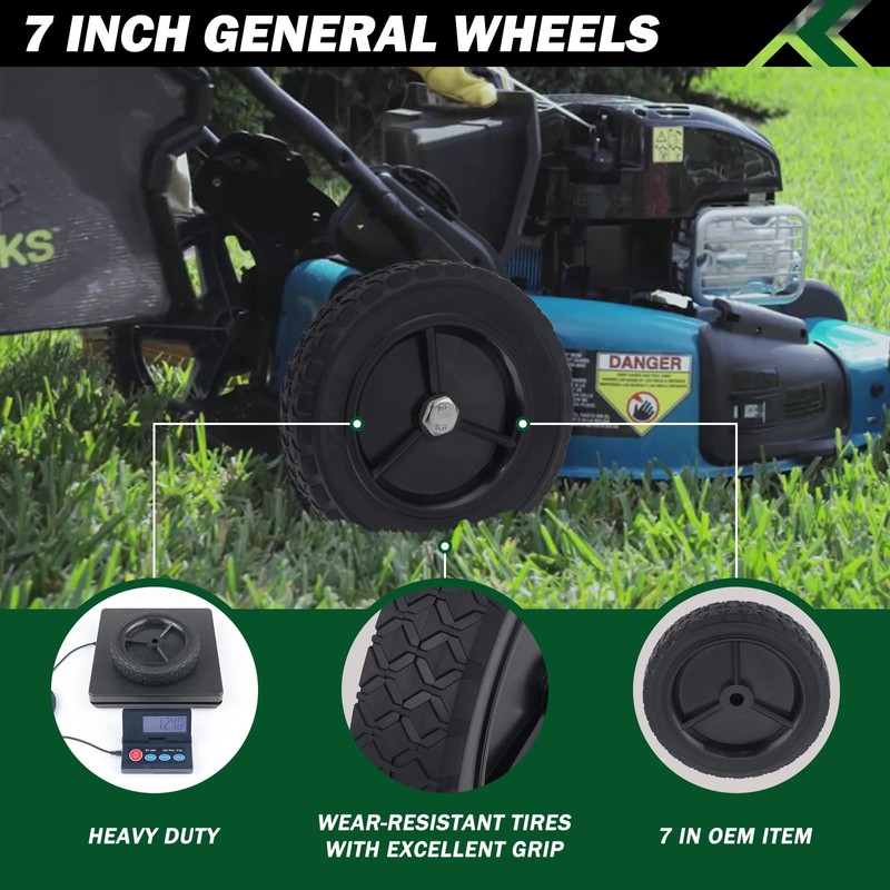 CheeMuii 7 Inch Lawn Mower Wheels 2 Pcs 7" Black
