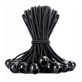 50Pcs Bungee Cords with Balls, 6" Marquee Bungee Toggles, Tarp Ball Bungee Cords Heavy Duty, Tent Pole Elastic, Flag Bungees for Telescopic Flag Pole, Camping Tarpaulin Holder (Black)