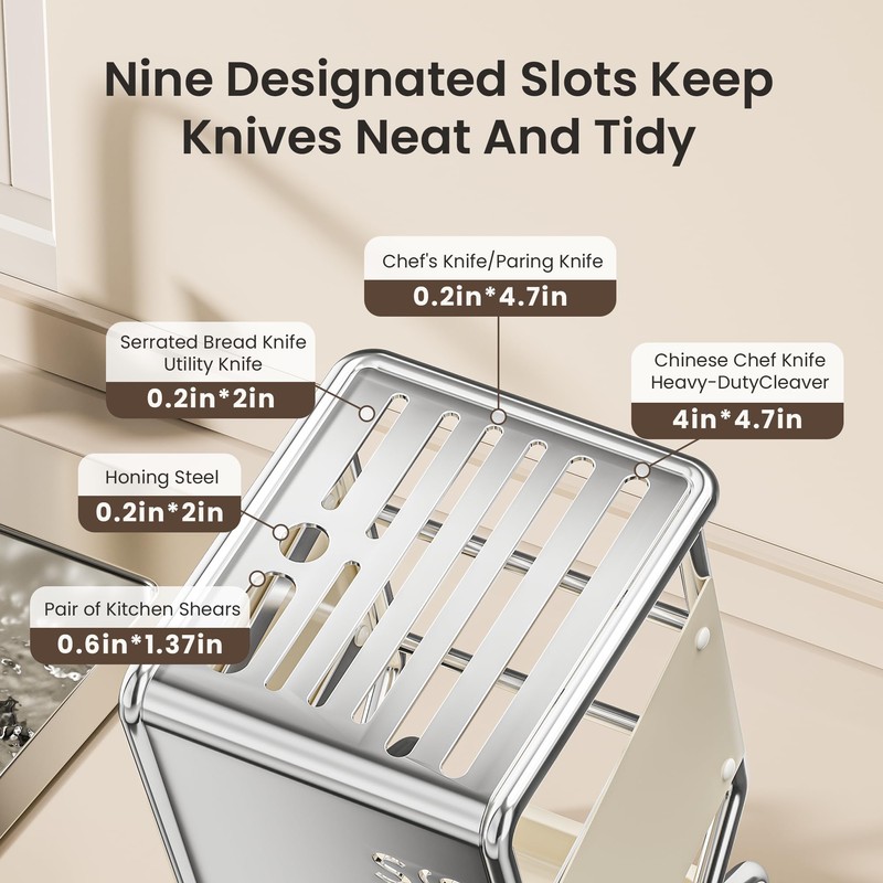 Knife Block Holder without Knives, Universal Kitchen Storage Stand, Safe