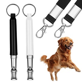 QIYUDA 2 Pcs Dog Whistle with Lanyard, Adjustable Ultrasonic Silent Recall Dog Training Whistles to Stop Barking Neighbors Dog (Black White)