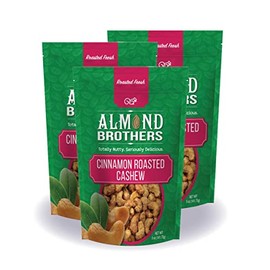 Almond Brothers Roasted Cashews - Hand Crafted Cinnamon Glazed Roasted Cashews, Gluten-Free, Non-GMO, Candied Cashews, Gourmet Cashews Snack - Cinnamon Roasted Cashews, (5oz, 3 Pack)