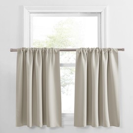 PONY DANCE Cream Short Window Curtains for Kitchen 30 inch Long, Half Window Drapes for Nursery/Bay Window Bathroom, Blackout Small Curtains for Travel Trailers, Width 42 x Length 30 inches, 2 Panels