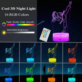 POSSHE Karate Girl Night Light, Karate Gifts, Taekwondo 3D Illusion Lamp with 16 Colors Changing, Timer, 4 Flash Modes and Dimmable, Kids Girls Room Decoration, Holiday Xmas Gifts