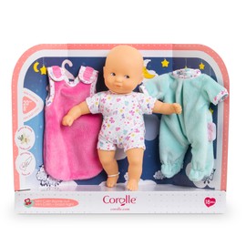 Corolle Mon Premier Poupon Mini Calin Good Night Set, Soft Body Doll in Cute Romper, with Extra Pyjamas, Sleeping Bag, Vanilla Fragrance, 20 cm, from 18 Months