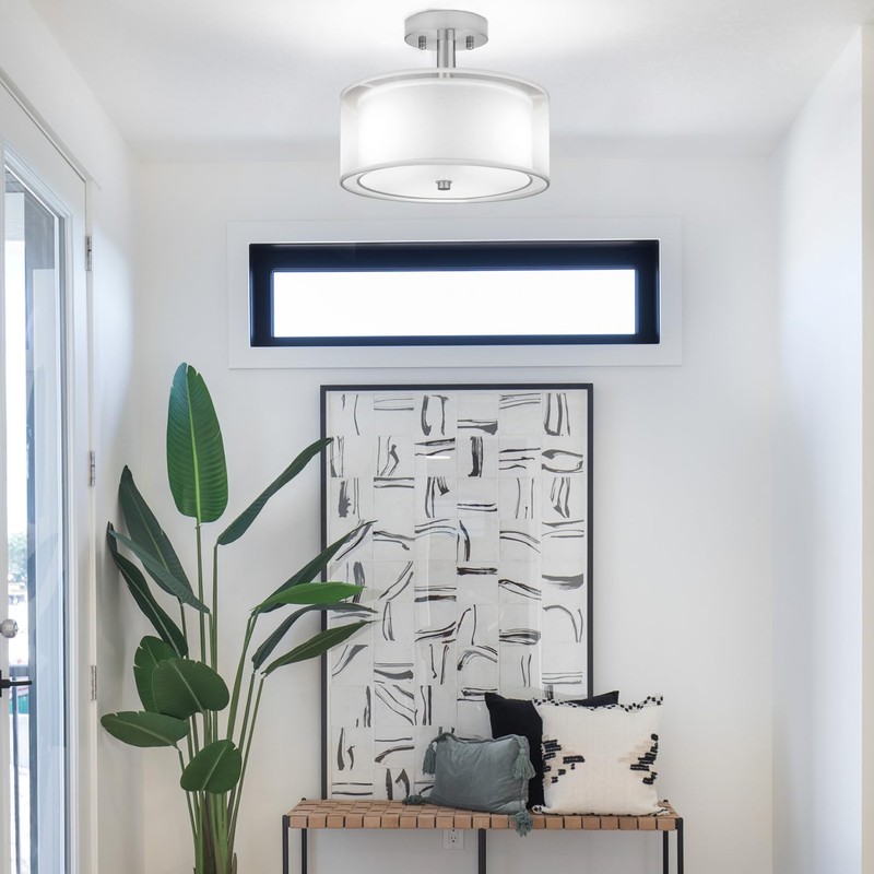 FOLKSMATE 3-Light Semi Flush Mount Ceiling Light Fixture, Drum Light