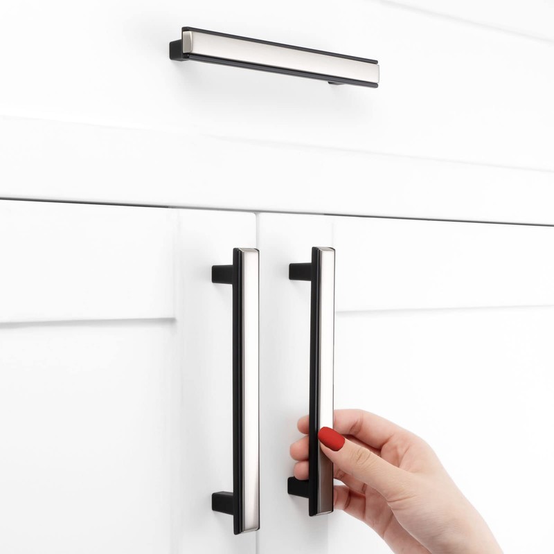 BEROSSA Nickel and Black Cabinet Pulls Brushed Nickel and Matte