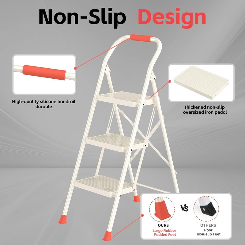 Foldable Step Ladder Folding Stool - 600Lbs Heavy Duty with