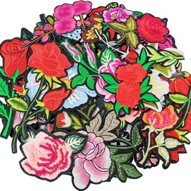 Dandan DIY Assorted 40pcs Rose Flowers Embroidered Patch Sew On/Iron On Patch Applique Clothes Dress Plant Hat Jeans Sewing Flowers Applique DIY Accessory (Rose Flower Lots 40pcs)