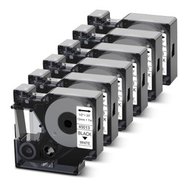 Paquete de 6 cintas de etiquetas compatibles DYMO D1 45013 S0720530,12 mm x 7 m,Negra sobre Blanca para Dymo LabelManager 160 210D 260P 280 360D 420P PnP