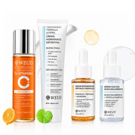 WEUD Skin Care Coreano 4 En 1 Kit, con 1 Crema Hidratante Niacinamida + 1 Tonico Hidratante 5X Vitamina C Activa + 1 Serum Centella Asiatica + 1 Serum