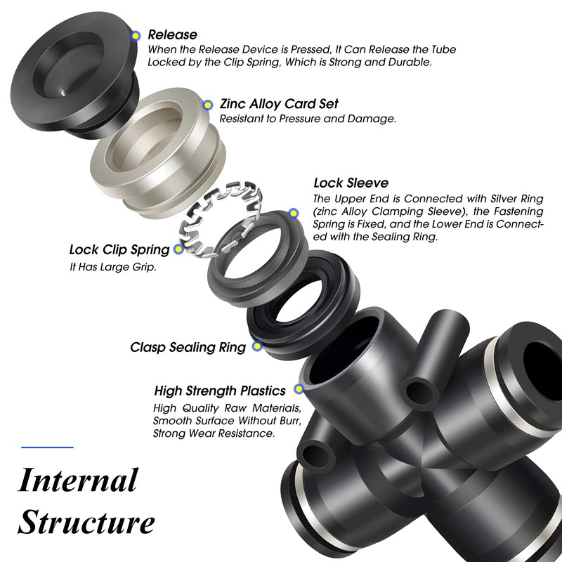 TAILONZ PNEUMATIC 4 Way 1/4 Inch OD Straight Push Fittings