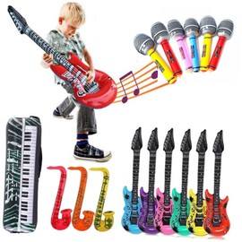 Abaodam 16 Piezas Juguete Inflable Instrumentos Musicales para Niños Instrumento De Guitarra Caballete De Casa De Muñecas Herramienta De PVC Inflables Volar Guitarra Música Colocar