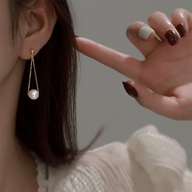 SLUYNZ 925 Sterling Silver Pearl Dangle Earrings Chain for Women Teenager Pearl Dangling Earrings Wedding Bridal Earrings, Sterling Silver