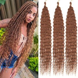 Mscat 24 Inch Ocean Wave 3Pack Crochet hair Extexsions Long Braids Brown Deep wave Synthetic hair Curly Braiding hair for Black Women 30#