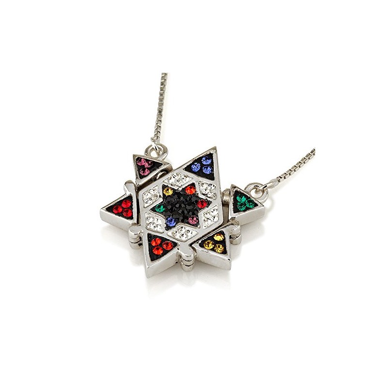 Star of David Transform Pendant with Mix Colours Gemstones 925