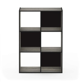 Furinno Pelli Cubic Storage Cabinet, 3x2, French Oak Grey/Black