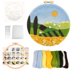 Needle Felting Set for Beginners Adults, Wool Painting Felt Wool Felt Kit for Home Decoration, Wool Needle Felt Set with Wool, Needle Felting Pad, Felting Needles, Felting Wool, Decorative Frame and