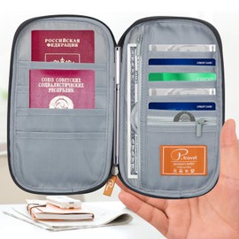 Acecharming Travel Wallet Family Passport Holder RFID Blocking Document Organizer Bag with Removable Wrist Strap (Gray)