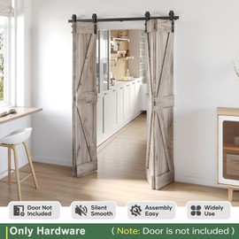 Roymelo 64" Bifold Sliding Barn Door Hardware Track Kit,Side Mounted Black J Shape Roller,Smoothly and Quietly,Assembly Easy,Fit Four 15" Bi-Folding Doors (Door Not Included)