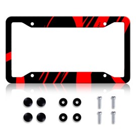 Red and Black License Plate Frame - Black Red Cool Metal License Plate Frames Holder Covers, Rust-Proof Waterproof Car Decorative Tag Frames for Standard Us 12x6 Inch
