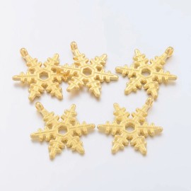 The Slippery Pearl 5 Snowflake Charms Gold Christmas Pendants Winter 2 Sided Snow Findings 24mm