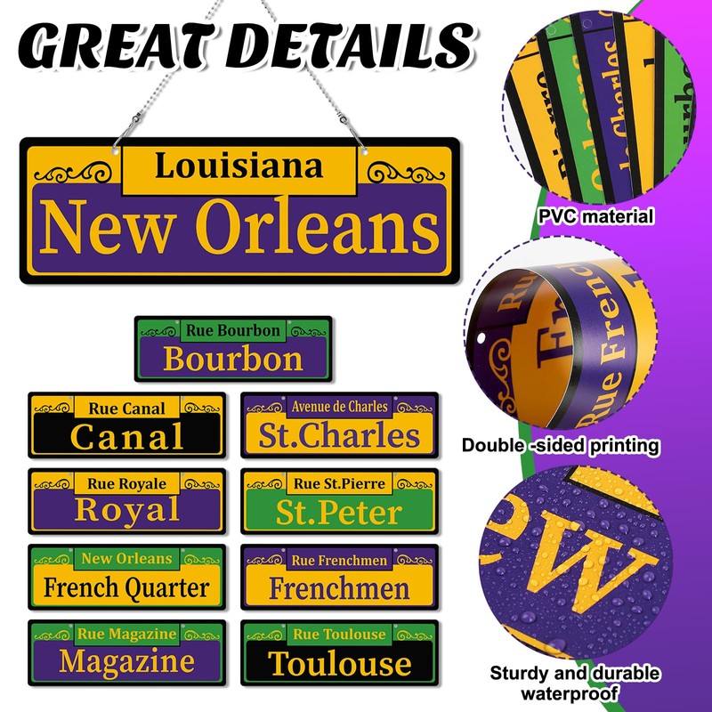 Mardi Gras Street Signs Decorations Both Sided Printed PVC New