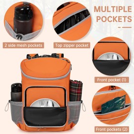 FREEAMG Cooler Backpack 30 Cans, Leakproof Waterproof Insulated Backpack for Men Women, 25L Travel Camping Portable Lunch Backpack, Orange